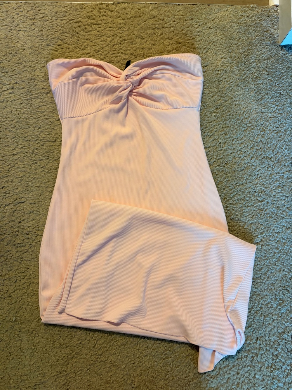 Amazon Strapless Twist-Front Maxi Dress in Light Peach